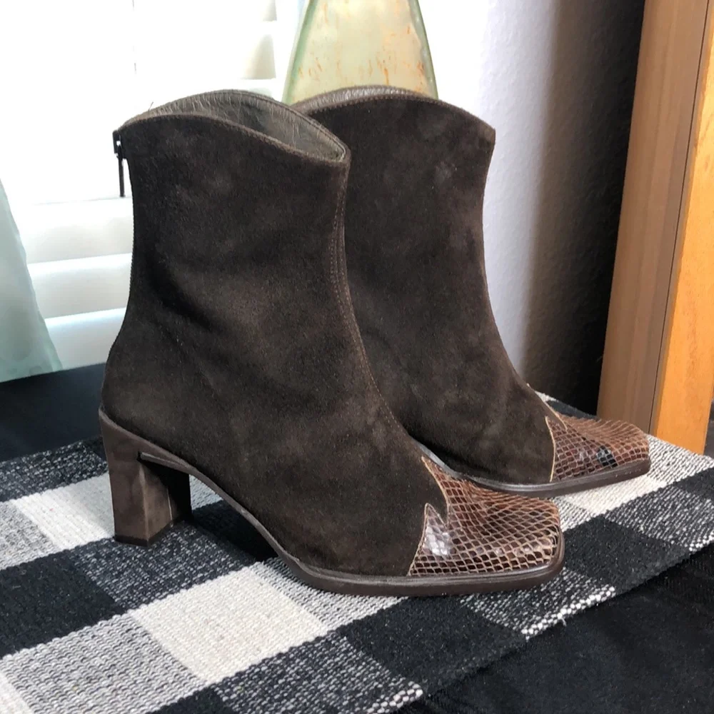 Pedro Miralles Harris Prestige Suede Square Toe Vintage Booties Sz EU35C/US 5
